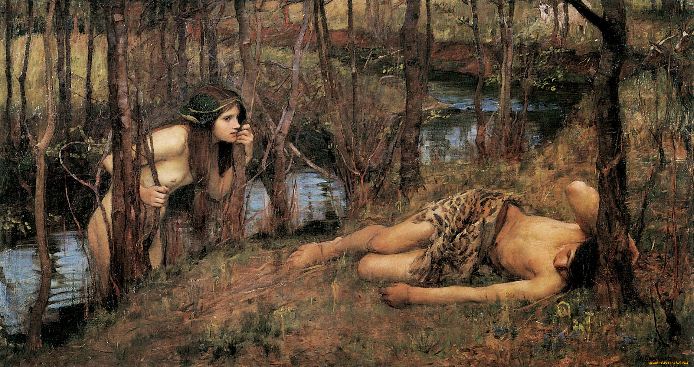 a naiad or hylas with a nymph,  john william waterhouse, , john william waterhouse, , , , 